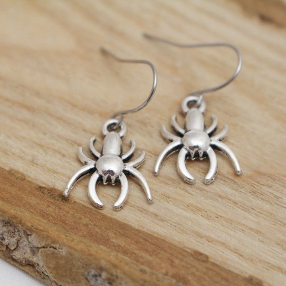 Silver Spider Charm Earrings - Picture 5 of 6